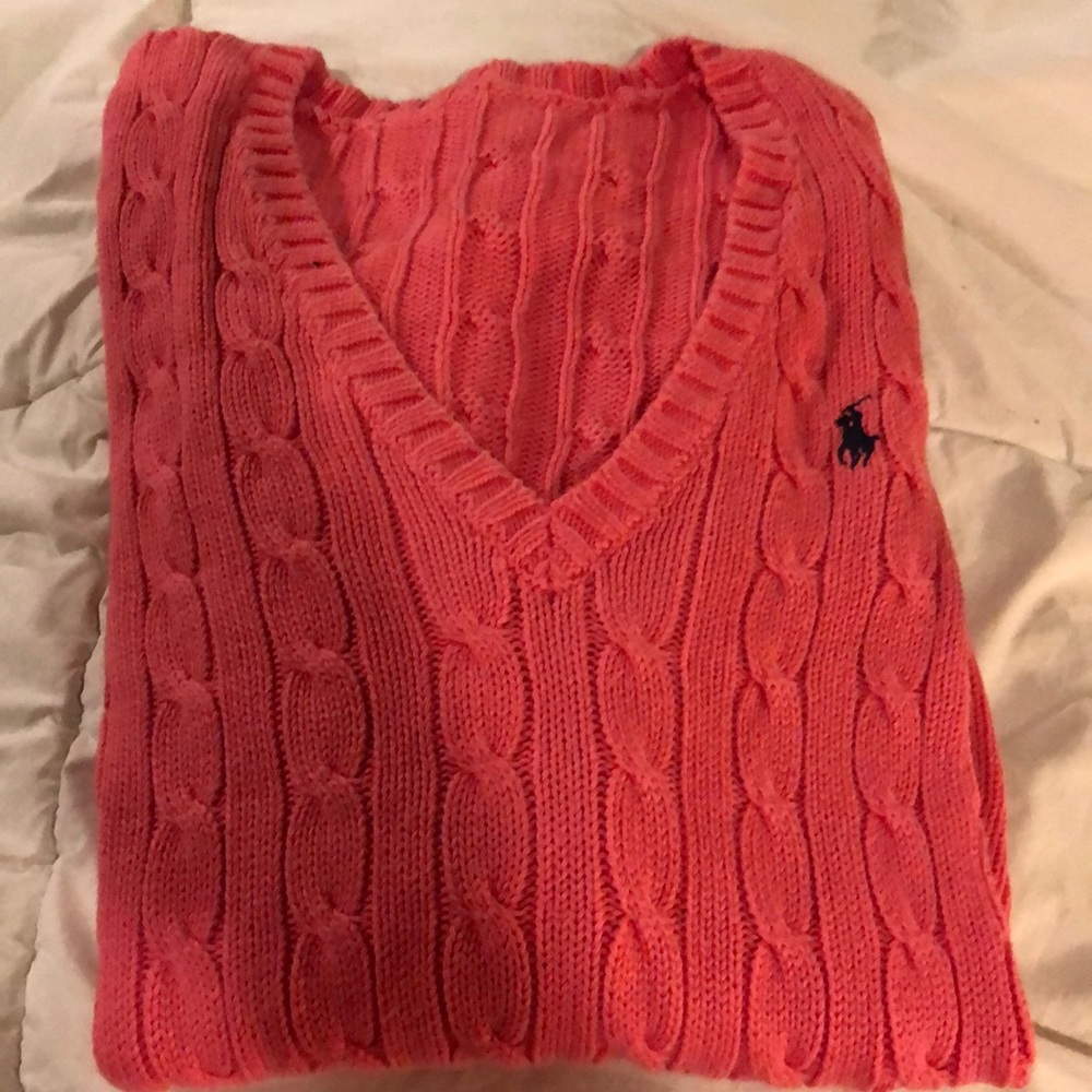 Polo Ralph Lauren V-neck sweater.Pink/navy emblem